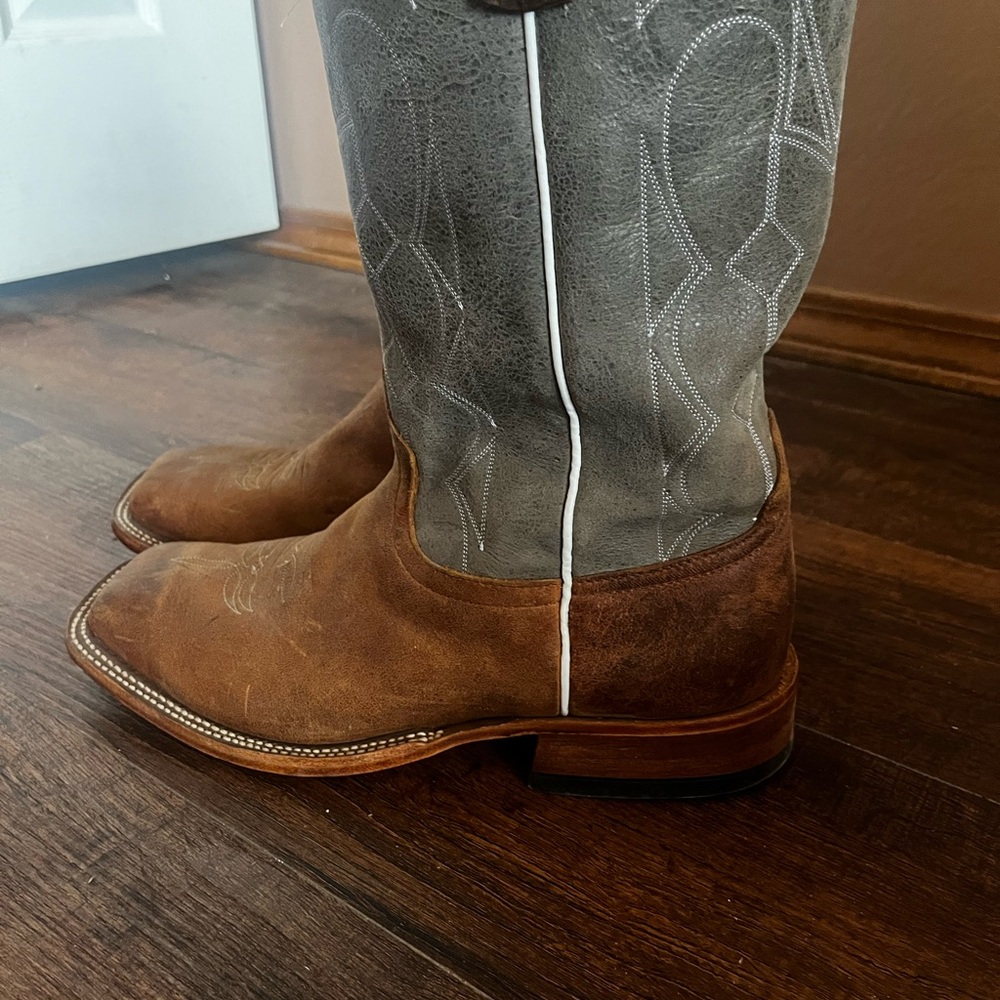 Anderson Bean Brown Suede Foot with Gray Leather Shaft Western Boots